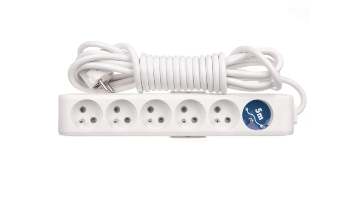 Przedłużacz Przenośny 6-Krotny Z Uziemieniem I Przesłonami Styków 5m, Kolor Biały / Wltb0665-2wh