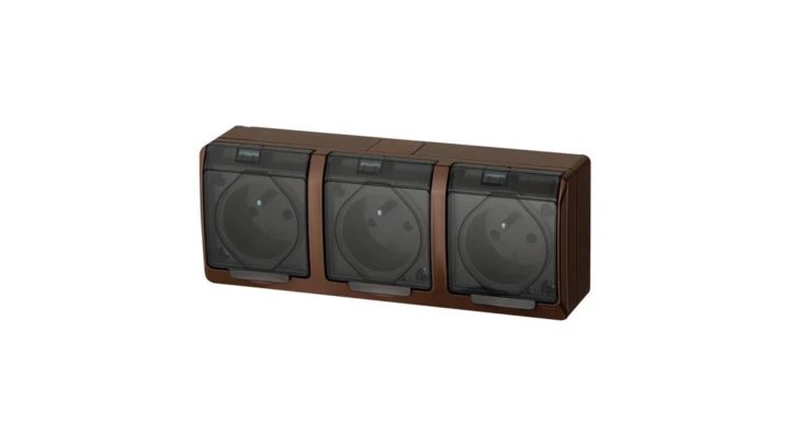 Hermes Gniazdo hermetyczne potrójne z/u 16A IP44 brązowe 0323-05