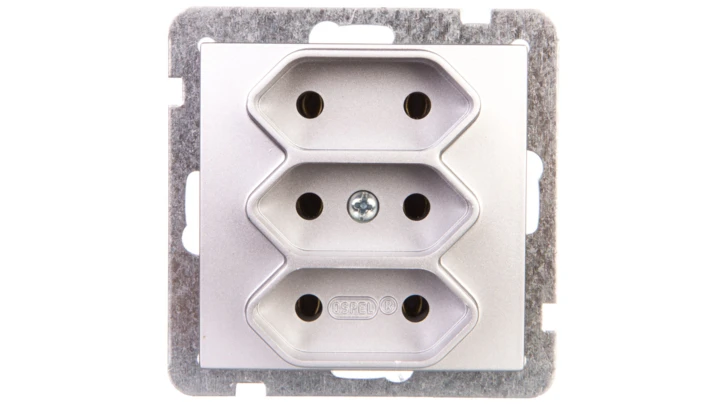 AS Gniazdo potrójne b/u 2,5A EURO srebro GP-3G/m/18