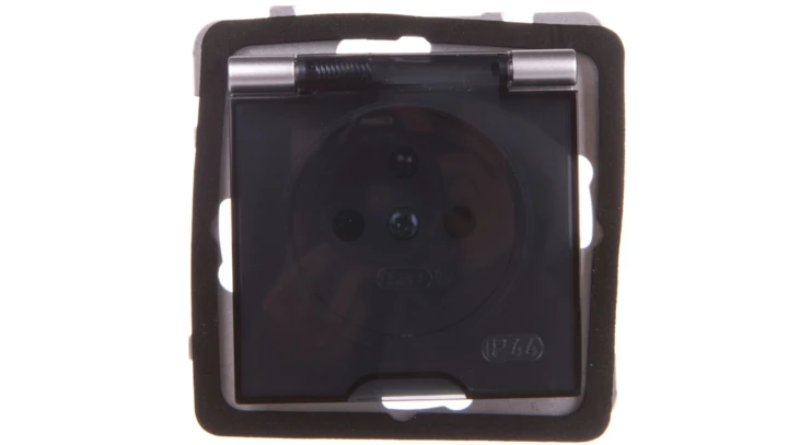 AS Gniazdo bryzgoszczelne z/u IP44 z przesłonami klapka przezroczysta srebro GPH-1GZP/m/18/d