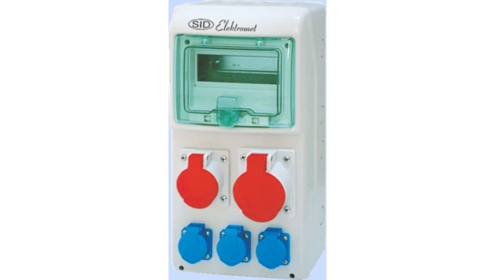 Rozdzielnica RSS-02 okienko 8 modułów okablowana 1x63A 3P+N+Z 400V, 1x16A 3P+N+Z 400V, 3x16A 2P+Z 250V IP44 942026