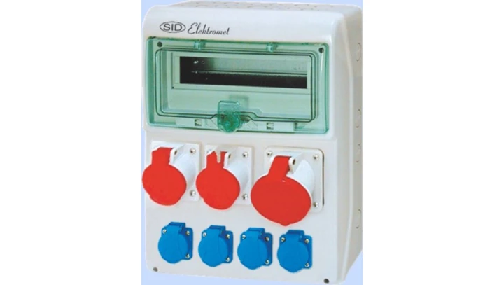 Rozdzielnica RSS-04 okienko 12 modułów okablowana 1x63A 3P+N+Z 400V, 2x32A 3P+N+Z 400V, 4x16A 2P+Z 250V IP44 942041