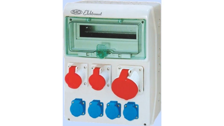 Rozdzielnica RSS-04 okienko 12 modułów okablowana 1x63A 3P+N+Z 400V, 2x16A 3P+N+Z 400V, 4x16A 2P+Z 250V IP44 942042