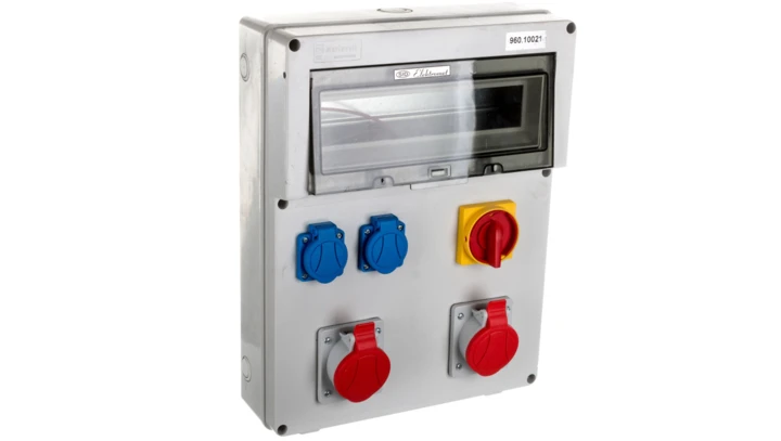 Rozdzielnica RSE-05 z rozłącznikiem 0-1 40A okienko 14 modułów okablowana 2x16A 3P+N+Z 400V 2x16A 2P+Z 250V IP54 942102