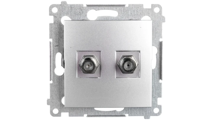 Simon 54 Gniazdo antenowe podwójne typu F srebrny mat DASF2.01/43