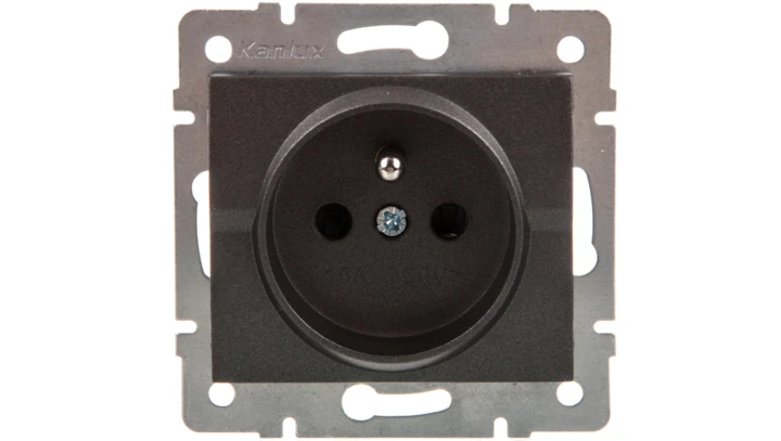 LOGI Gniazdo pojedyncze 2P+Z z przesłona styków śrubowe 16A 250V Grafit 25267