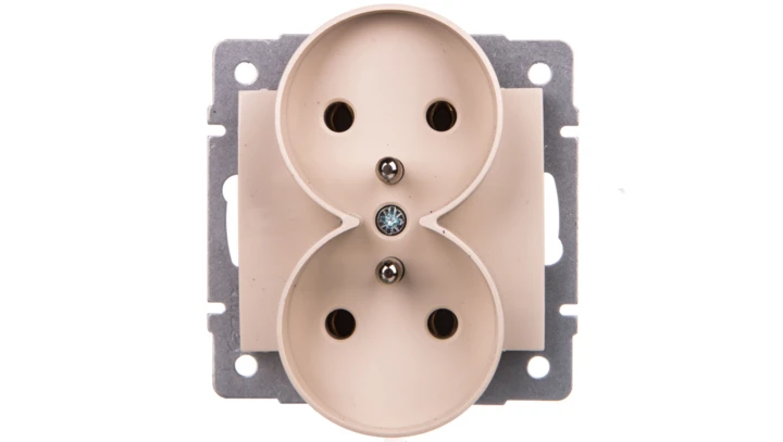 LOGI Gniazdo podwójne 2x2P+Z śrubowe 16A 250V Kremowy 25151