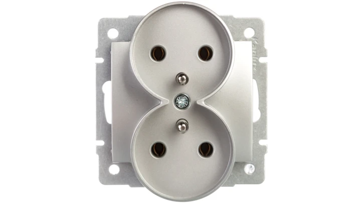 LOGI Gniazdo podwójne 2x2P+Z śrubowe 16A 250V Srebrny 25210