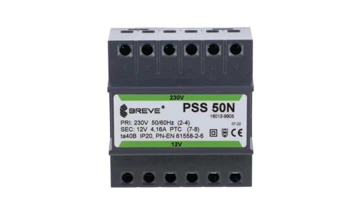 Transformator 1-fazowy modułowy bezpieczeństwa PSS 50N 230/ 12V 4,2A, na szynę DIN, IP20, Ta 40, 16012-9905