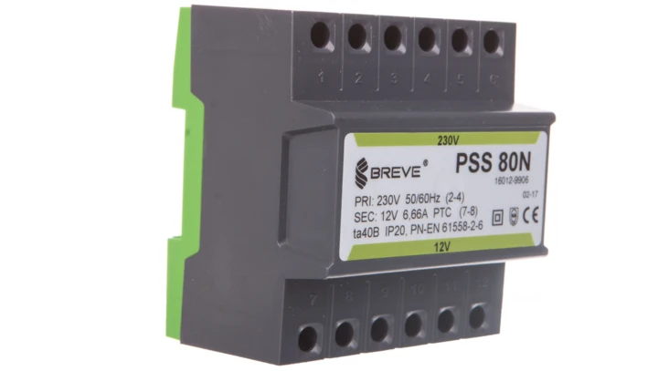 Transformator 1-fazowy modułowy bezpieczeństwa PSS 80N 230/ 12V 6,6A, na szynę DIN, IP20, Ta 40, 16012-9906