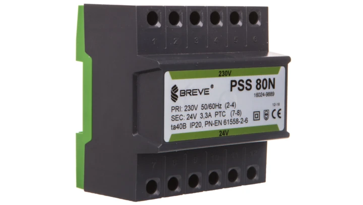 Transformator 1-fazowy modułowy bezpieczeństwa PSS 80N 230/ 24V 3,3A, na szynę DIN, IP20, Ta 40, 16024-9889