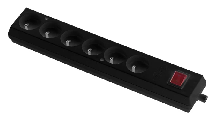 Gniazdo przenośne sześciokrotne 16A 2P+Z 250V z wyłącznikiem czarne GN-670WS