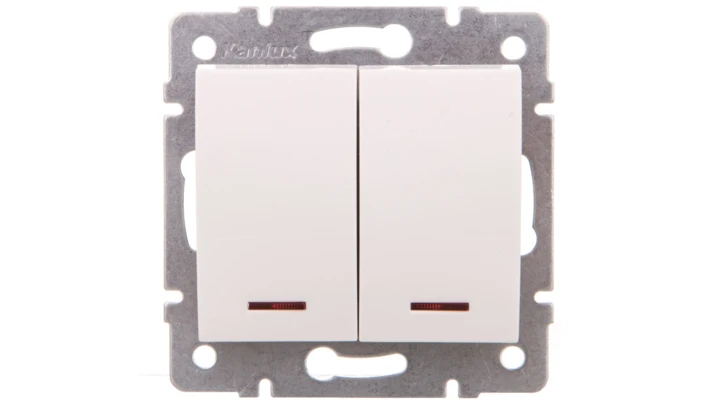 LOGI Łącznik dwugrupowy świecznikowy z LED śrubowy 10AX 250V biały 021120102 25079