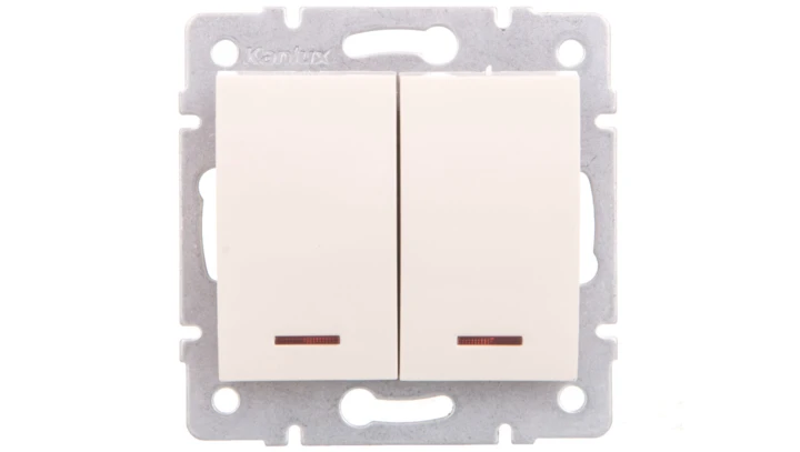 LOGI Łącznik dwugrupowy świecznikowy z LED śrubowy 10AX 250V kremowy 021120103 25139