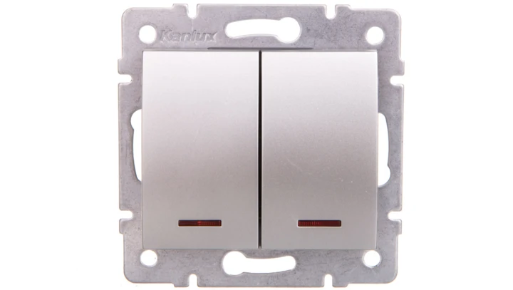 LOGI Łącznik dwugrupowy świecznikowy z LED śrubowy 10AX 250V srebrny 021120143 25198