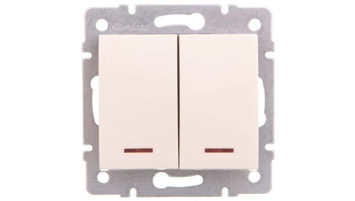 LOGI Łącznik zwierny podwójny LED śrubowy 10AX 250V kremowy 021023103 25130