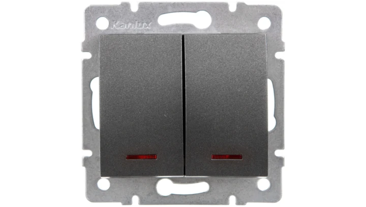 LOGI Łącznik zwierny podwójny LED śrubowy 10AX 250V grafit 021023141 25248