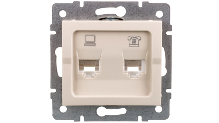 LOGI Gniazdo teleinformatyczne (RJ45 Cat 5e+RJ11) Kremowy 25171