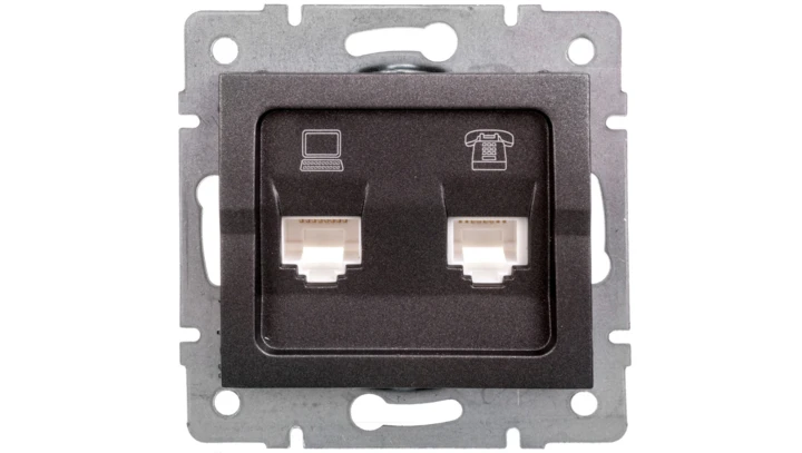 LOGI Gniazdo teleinformatyczne (RJ45 Cat 5e+RJ11) Grafit 25289