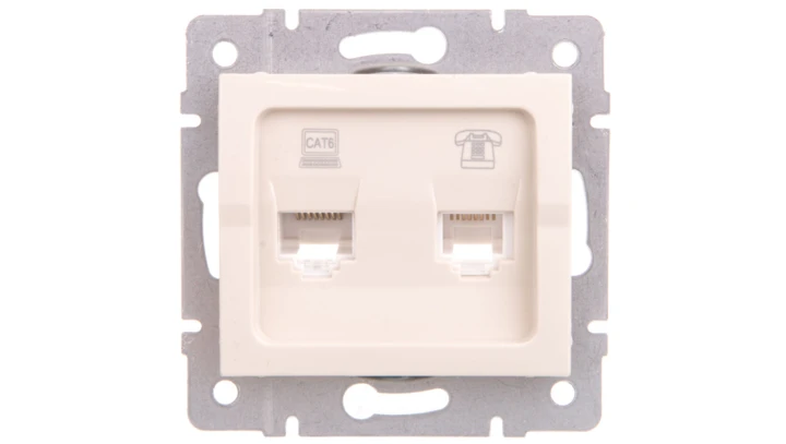LOGI Gniazdo teleinformatyczne (RJ45 Cat 6+RJ11) Kremowy 25172