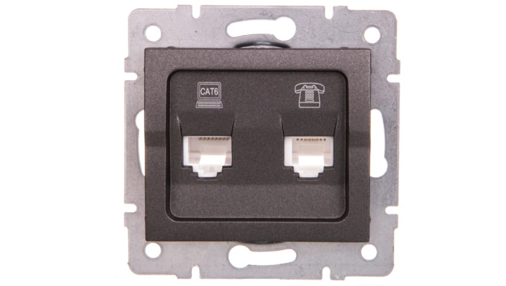 LOGI Gniazdo teleinformatyczne (RJ45 Cat.6+RJ11) Grafit 25290