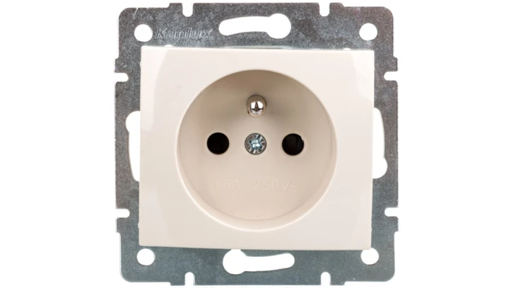 DOMO Gniazdo pojedyncze ochrona styków śrubowe 16A 250V kremowy 011250103 24794