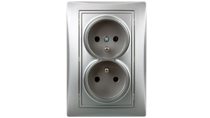 DOMO Gniazdo podwójne kompletne ochrona styków śrubowe 16A 250V srebrny 011260143 24856