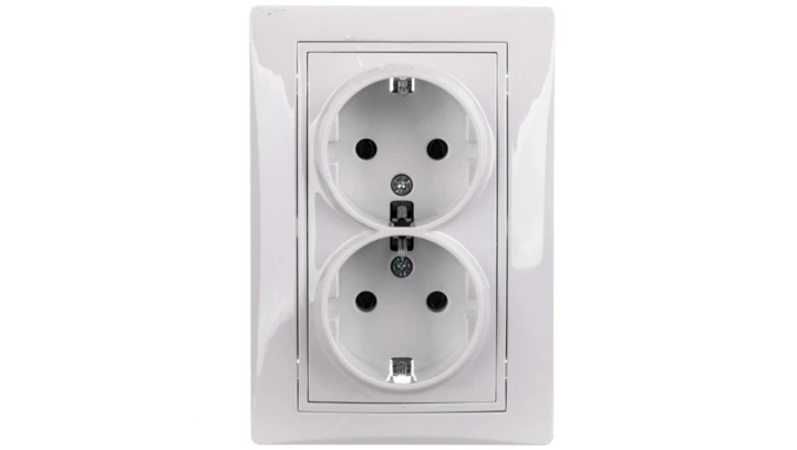 DOMO Gniazdo podwójne Schuko kompletne śrubowe 16A 250V biały 011270102 24740