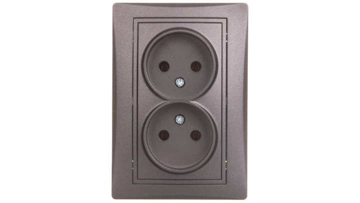 DOMO Gniazdo podwójne bez uziemienia kompletne śrubowe 16A 250V grafit 011280141 24918
