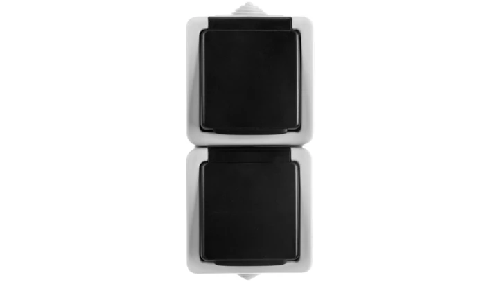 TEKNO Gniazdo hermetyczne podwójne 2x2P+0 pionowe z przesłoną styków 16A 250V szare IP54 25360