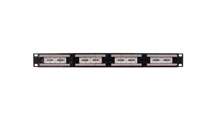 Patch panel kompletny 19 cali 24x RJ45 U/UTP kat. 5e 1U czarny RAL 9005 DN-91524U-1