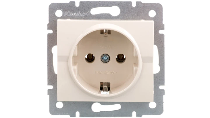 LOGI Gniazdo pojedyncze 2P+Z Schuko śrubowe16A 250V Kremowy 25145
