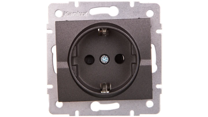 LOGI Gniazdo pojedyncze 2P+Z Schuko z przesłoną styków śrubowe 16A 250V Grafit 25266