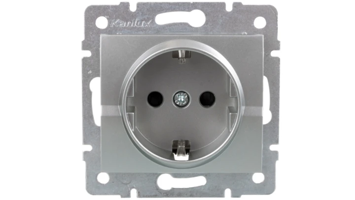 LOGI Gniazdo pojedyncze 2P+Z Schuko z przesłoną styków śrubowe 16A 250V Srebrny 25207