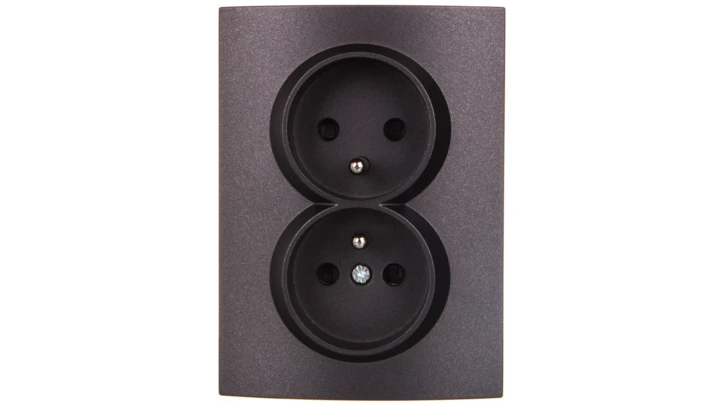 LOGI Gniazdo podwójne 2x2P+Z kompletne z przesłoną styków śrubowe 16A 250V Grafit 25270
