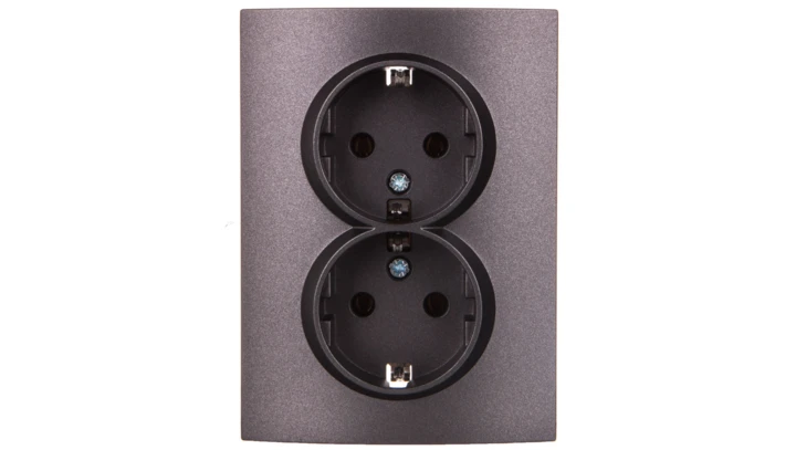 LOGI Gniazdo podwójne 2x2P+Z Schuko kompletne śrubowe 16A 250V Grafit 25272