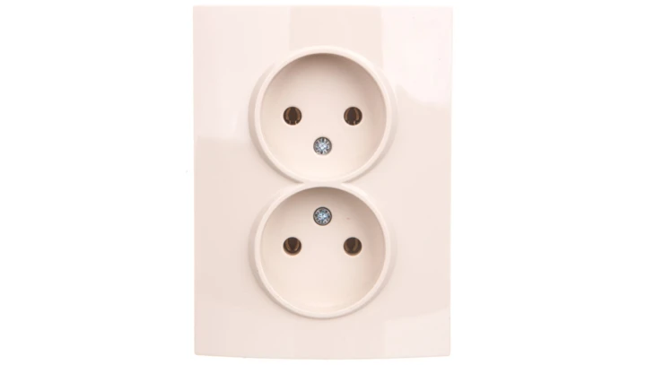 LOGI Gniazdo podwójne 2x2P kompletne śrubowe 16A 250V Kremowy 25155