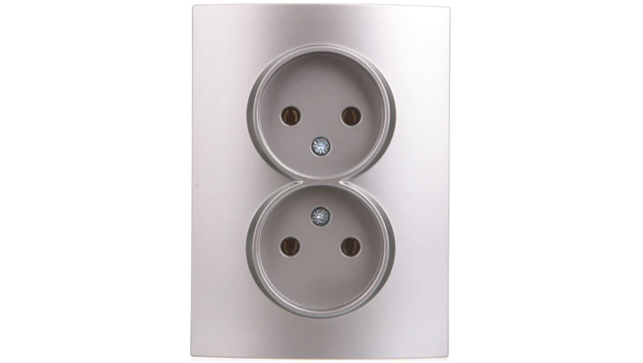 LOGI Gniazdo podwójne 2x2P kompletne śrubowe 16A 250V Srebrny 25214