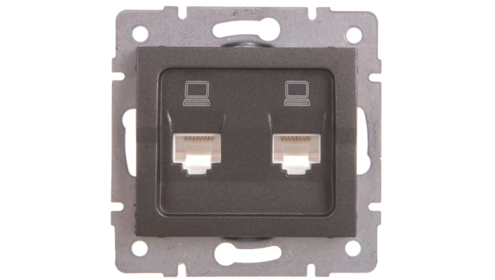 LOGI Gniazdo komputerowe (2xRJ45Cat 5e Jack) niezależne Grafit 25287