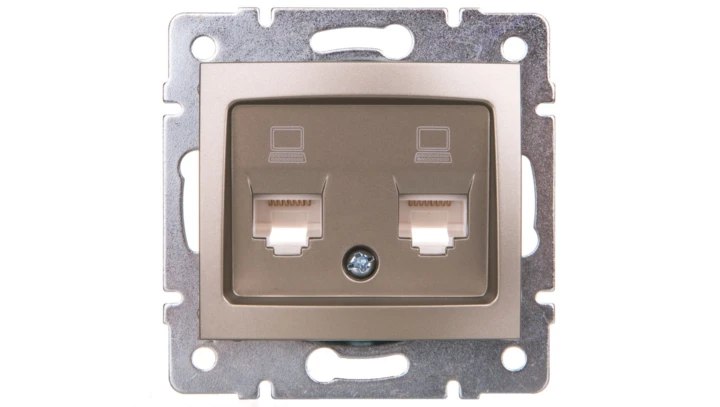DOMO Gniazdo komputerowe podwójne niezależne 2x RJ45Cat 5e Jack szampańskie 011410050 25050