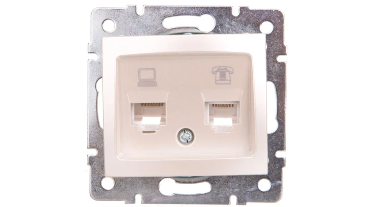 DOMO Gniazdo teleinformatyczne RJ45 Cat 5e+RJ11 perłowe białe 011430030 24993