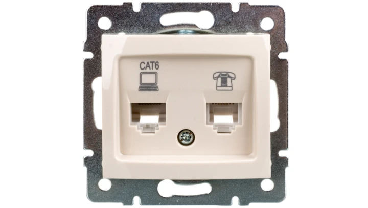 DOMO Gniazdo teleinformatyczne RJ45 Cat 6+RJ11 kremowe 011440003 24817