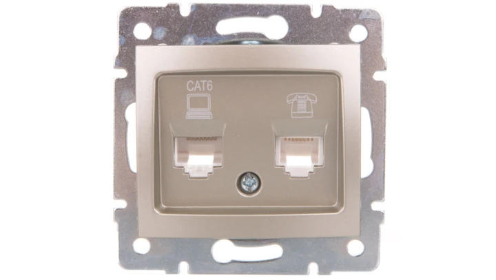 DOMO Gniazdo teleinformatyczne RJ45 Cat 6+RJ11 szampańskie 011440050 25053