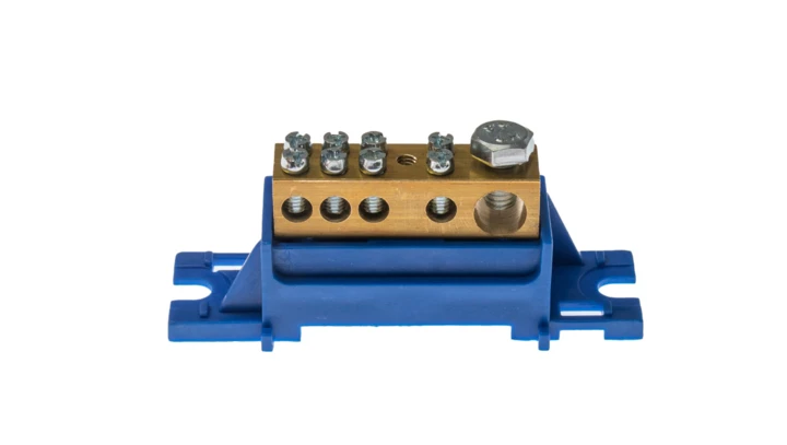 Zacisk ochronny 1x35, 4x16 niebieski bez pokrywy na szynę TH35 E.4124P-BP