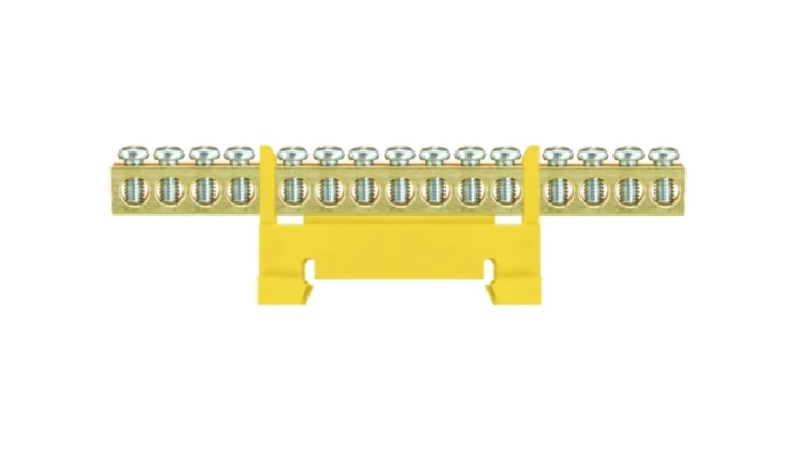 Listwa zaciskowa niska na szynę 15-torowa żółta TH35 E.4054