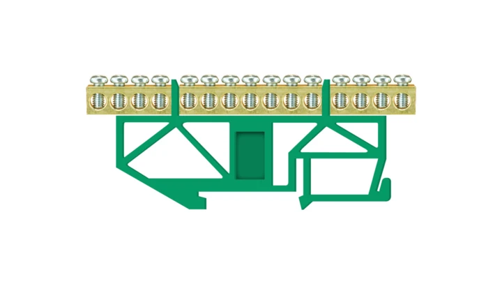 Listwa zaciskowa wysoka na szynę 15-torowa zielona TH35 E.4043