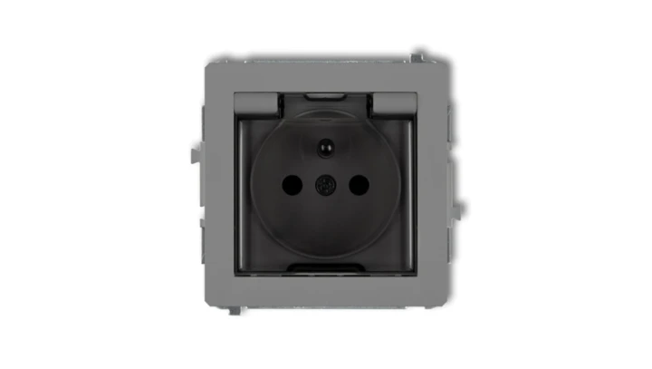 DECO Gniazdo bryzgoszczelne z/u (klapka dymna) szary mat 27DGPB-1zdp