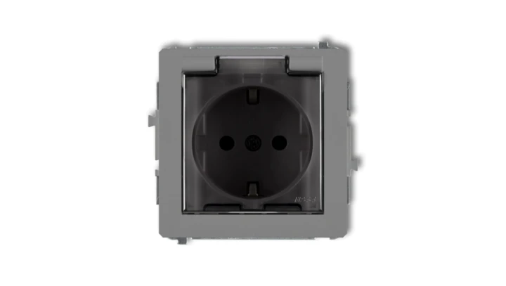 DECO Gniazdo bryzgoszczelne z/u SCHUKO (klapka dymna) szary mat 27DGPB-1sdp