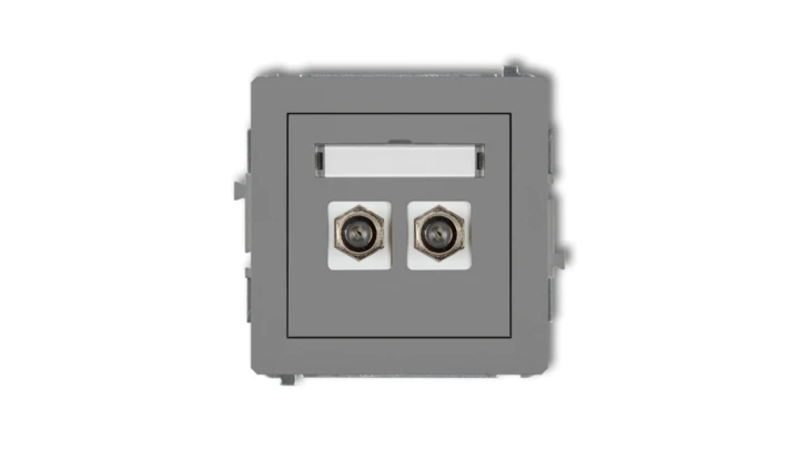 DECO Gniazdo antenowe podwójny typu F (SAT) niklowany szary mat 27DGF-2