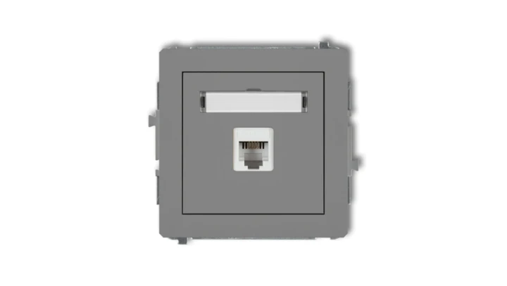 DECO Gniazdo telefoniczne pojedyncze 1xRJ11, 4-stykowy, beznarzędziowe szary mat 27DGT-1